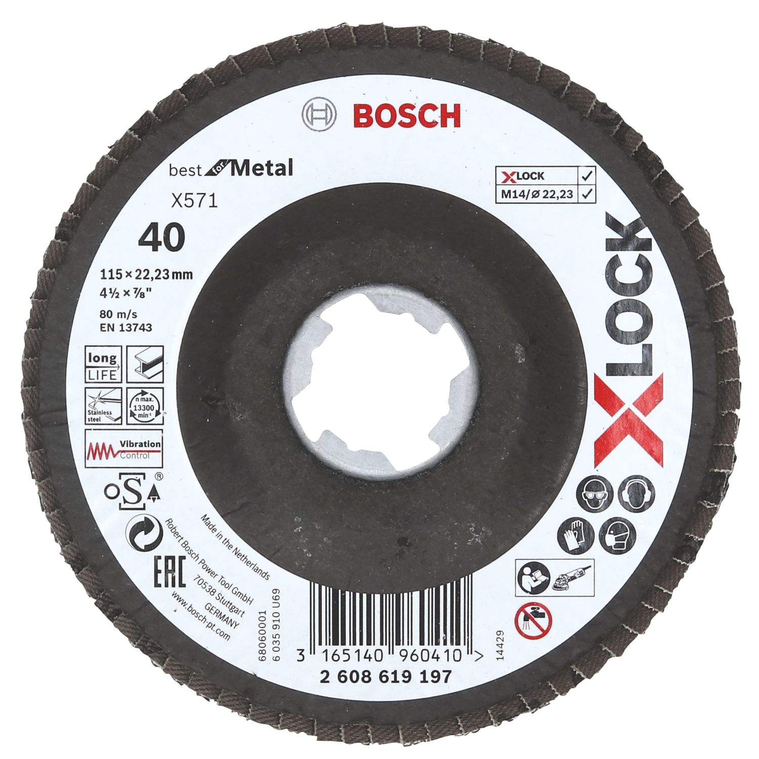 Bosch X-Lock Metal 40 Grit Flap Disc 115mm (4 1/2") (931HK)