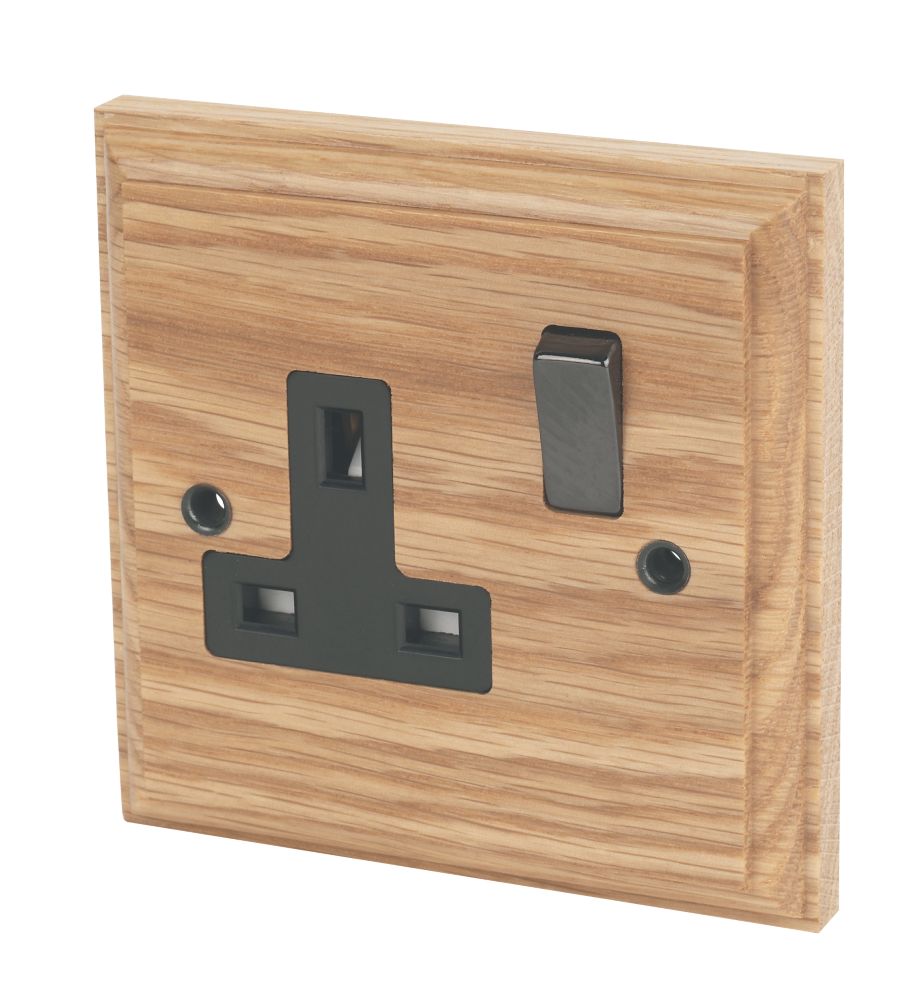 Varilight  13AX 1-Gang DP Switched Plug Socket Classic Oak  with Black Inserts