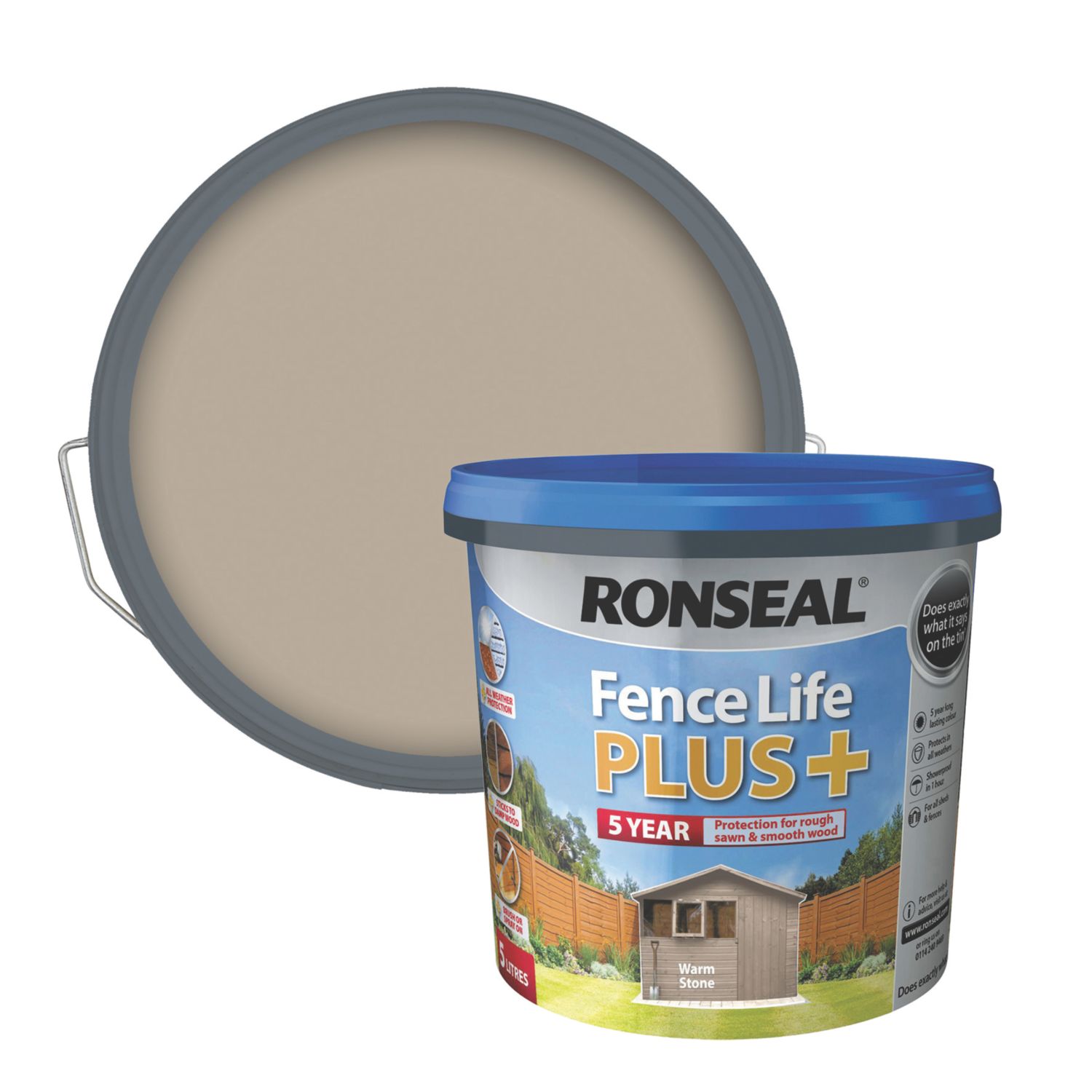 Ronseal Fence Life Plus 5Ltr Warm Stone Shed & Fence Paint (932CH)