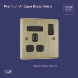 LAP  13A 1-Gang SP Switched Socket + 3A 18W 2-Outlet Type A & C USB Charger Antique Brass with Black Inserts