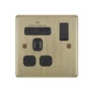 LAP  13A 1-Gang SP Switched Socket + 3A 18W 2-Outlet Type A & C USB Charger Antique Brass with Black Inserts