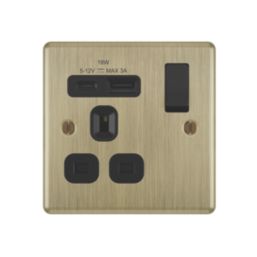LAP  13A 1-Gang SP Switched Socket + 3A 18W 2-Outlet Type A & C USB Charger Antique Brass with Black Inserts