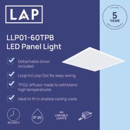 LAP  Square 595mm x 595mm LED TPB Panel Light White 30W 3600lm