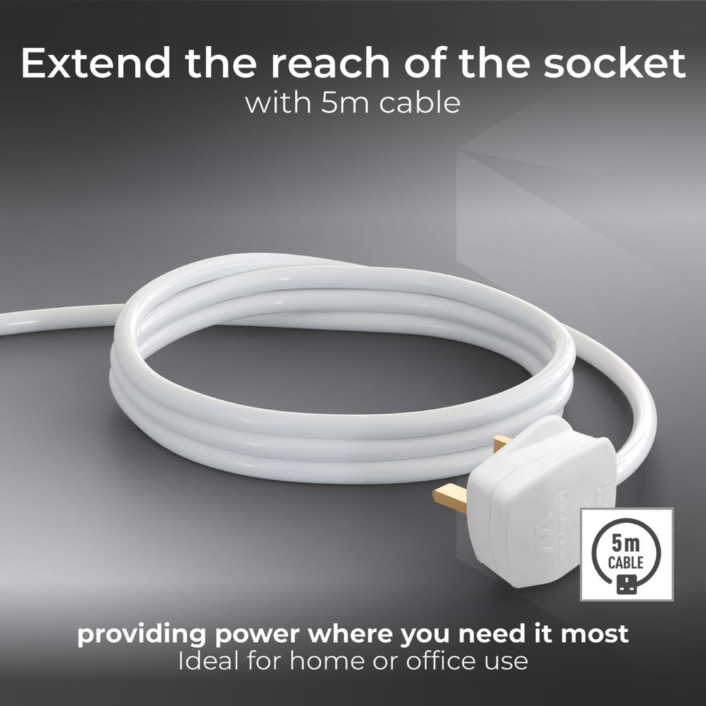 Masterplug 13A 4-Gang Unswitched Extension Lead White 5m