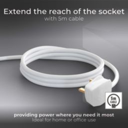 Masterplug 13A 4-Gang Unswitched  Extension Lead White 5m