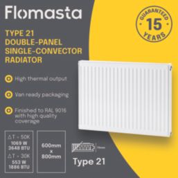 Flomasta 600mm x 800mm 3648BTU White Type 21 Convector Radiator