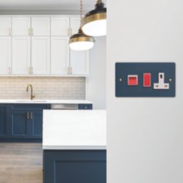 Varilight  45A 2-Gang 2-Pole Cooker Switch & 13A DP Switched Socket Midnight Blue  with White Inserts