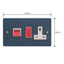 Varilight  45A 2-Gang 2-Pole Cooker Switch & 13A DP Switched Socket Midnight Blue  with White Inserts