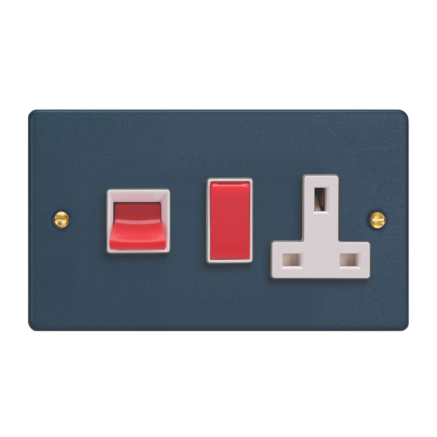 Varilight 45A 2-Gang 2-Pole Cooker Switch & 13A DP Switched Socket Midnight Blue with White Inserts (932YT)