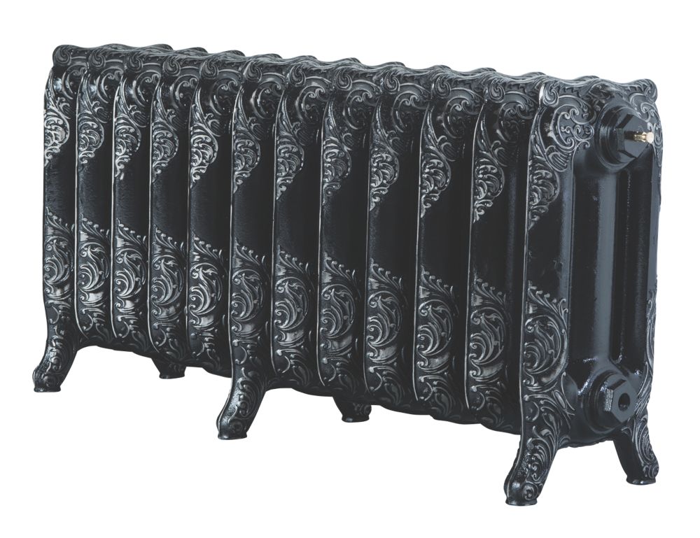 Arroll 470mm x 994mm 3685BTU Black / Silver Cast Iron 3 Column Radiator ...