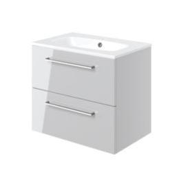 Ohio 2-Drawer Bathroom Vanity Unit with Ceramic Basin Gloss Grey 610mm x 460mm x 518mm