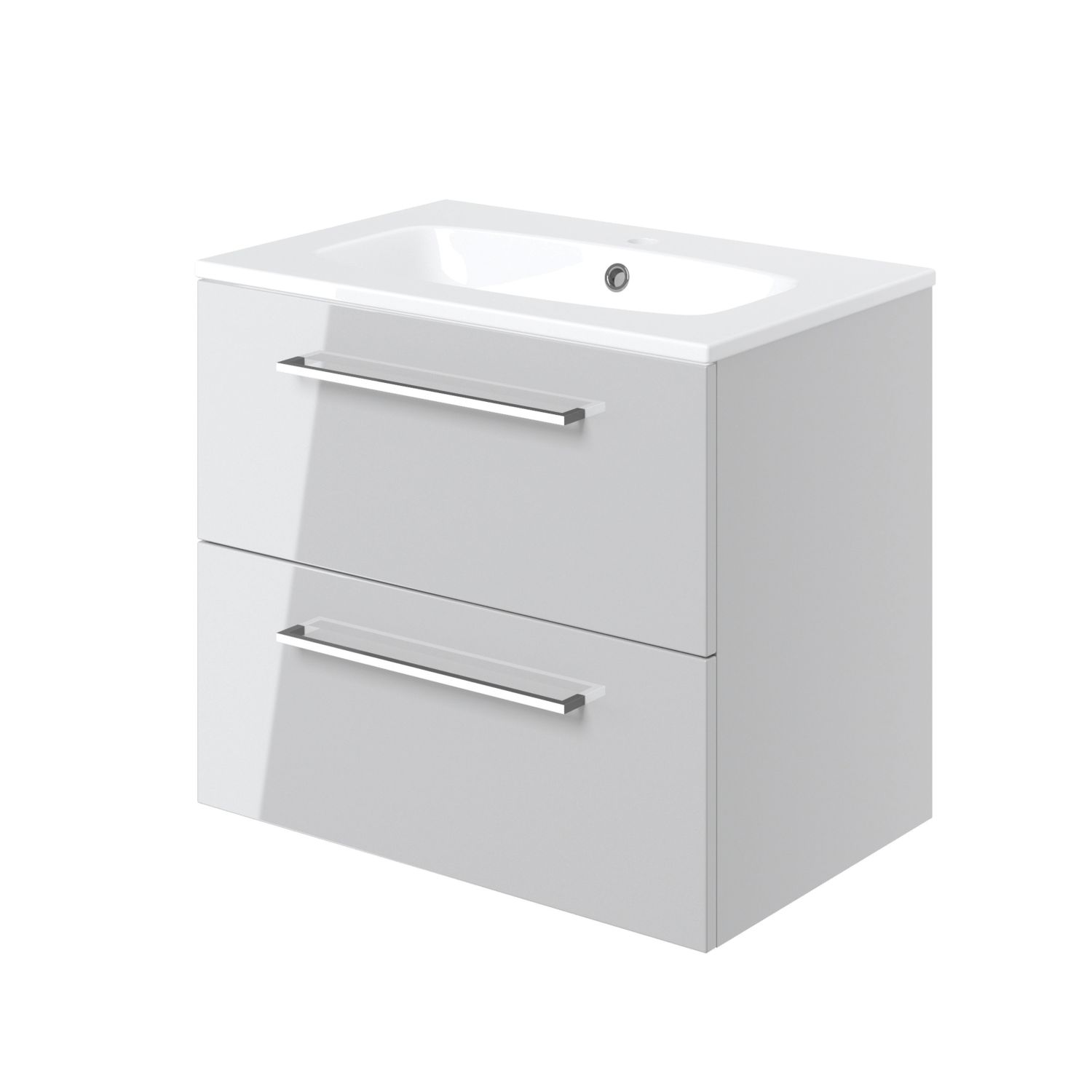 Ohio 2-Drawer Bathroom Vanity Unit with Ceramic Basin Gloss Grey 610mm x 460mm x 518mm (934AE)