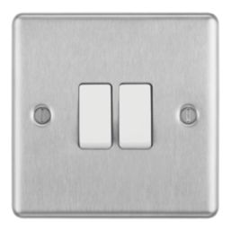 LAP  20A 16AX 2-Gang 2-Way Light Switch  Brushed Stainless Steel with White Inserts