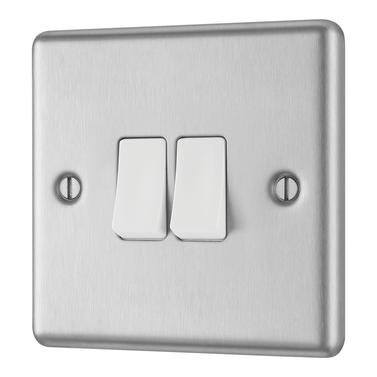 LAP 20A 16AX 2-Gang 2-Way Light Switch Brushed Stainless Steel with White Inserts (934PN)