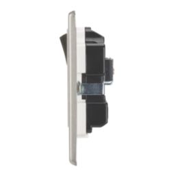 Contactum Iconic 13A 2-Gang DP Switched Socket Outlet Brushed Steel  with White Inserts