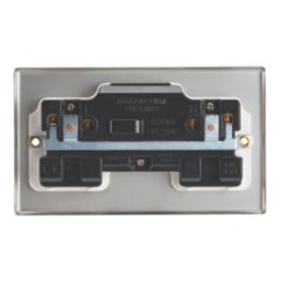 Contactum Iconic 13A 2-Gang DP Switched Socket Outlet Brushed Steel  with White Inserts