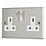 Contactum Iconic 13A 2-Gang DP Switched Socket Outlet Brushed Steel  with White Inserts