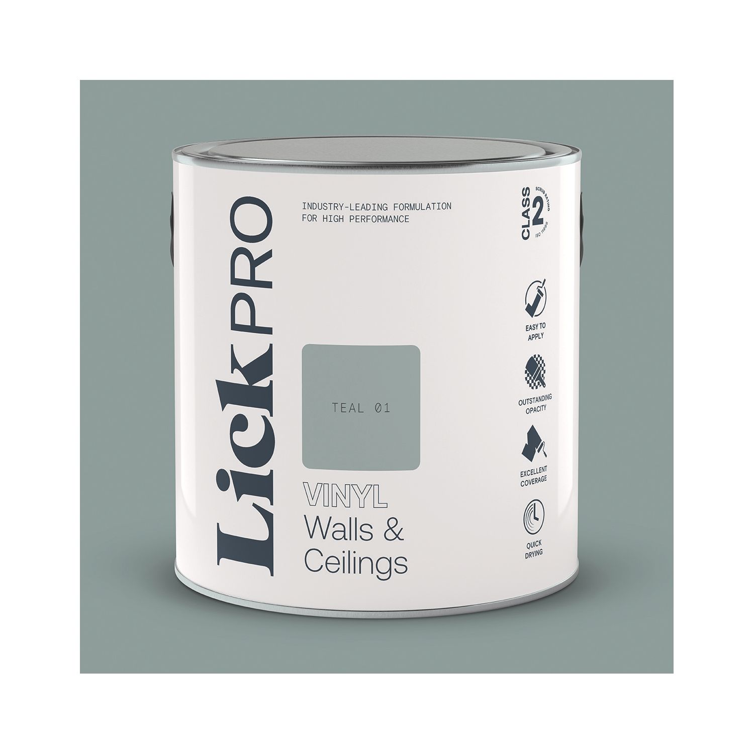 LickPro 2.5Ltr Teal 01 Vinyl Matt Emulsion Paint (934TM)