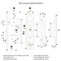 ERA 5 Lever Brass Mortice Sashlock 64mm Case - 44mm Backset