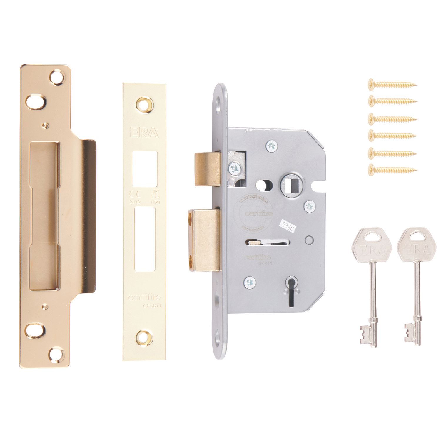 ERA 5 Lever Brass Mortice Sashlock 64mm Case - 44mm Backset (93564)