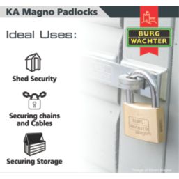 Burg-Wachter  Keyed Alike  Long Shackle  Padlocks Brass 40mm 5 Pack