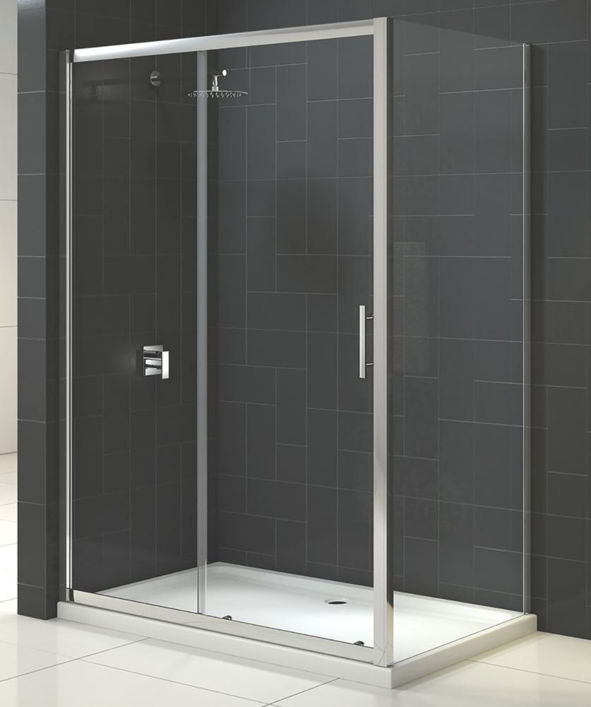 Triton Fast Fix Framed Rectangular Sliding Door with Side Panel   Chrome 1200mm x 800mm x 1900mm