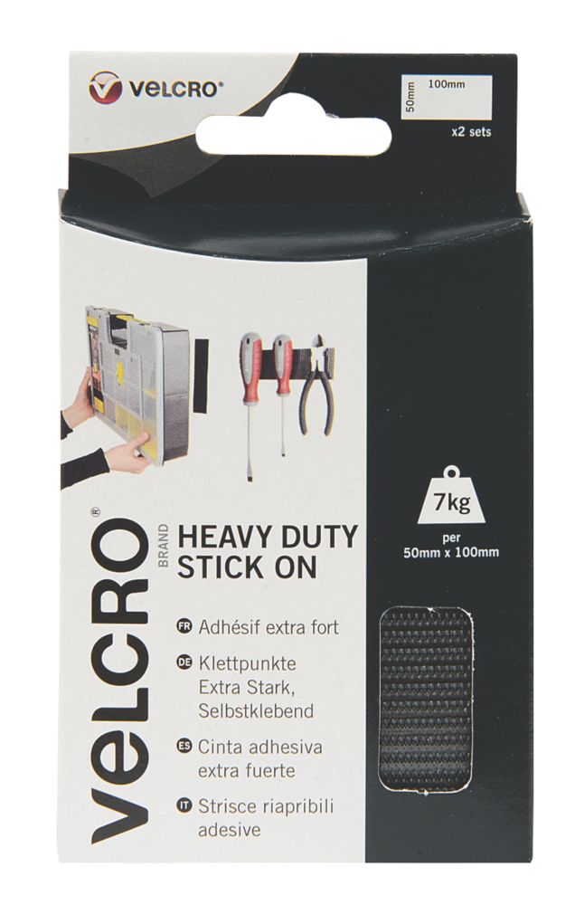 Velcro Brand Black Heavy Duty Stick-On Tape 1m x 50mm - Screwfix