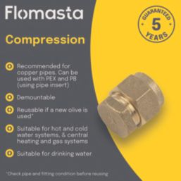 Flomasta  Brass Compression Stop Ends 15mm 10 Pack