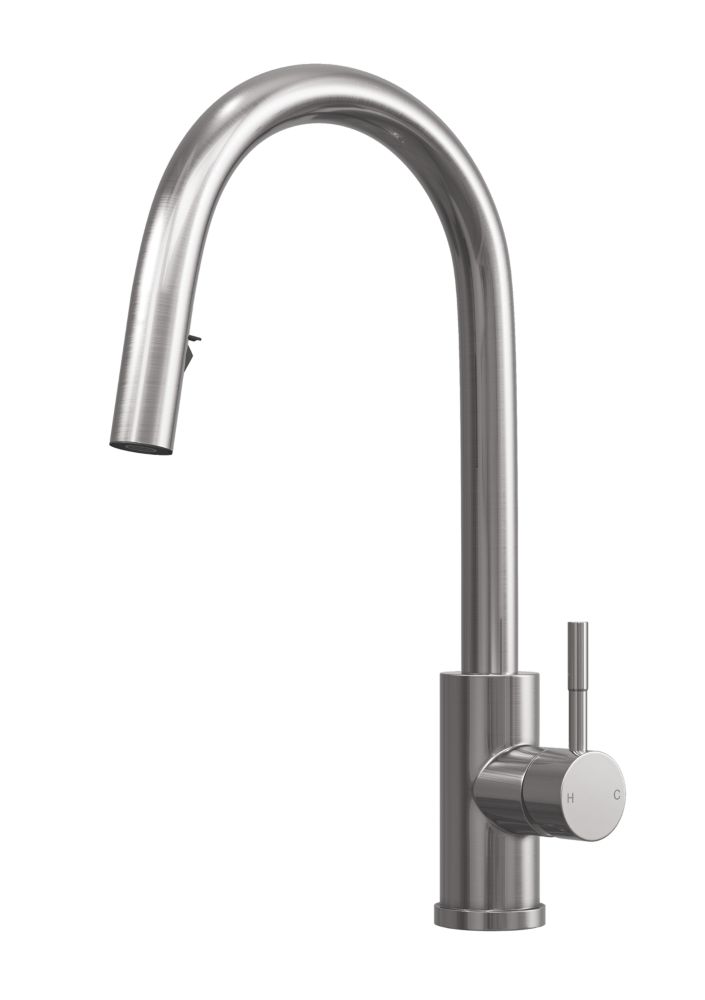 ETAL Velia Concealed PullOut Kitchen Mixer Tap Brushed Steel Screwfix