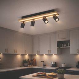 Eglo Gesteira LED 4-Light Spotlight Black & Brown 33W 2300lm