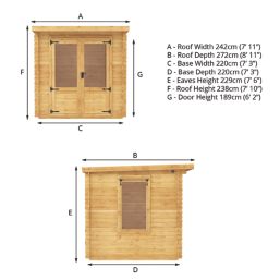 Mercia  7' x 7' (Nominal) Pent Timber Log Cabin