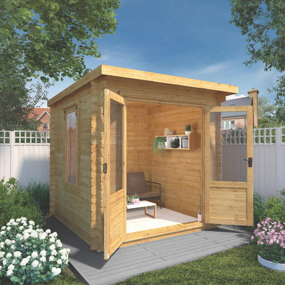 Mercia 7' x 7' (Nominal) Pent Timber Log Cabin - Screwfix