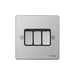 Schneider Electric Ultimate Low Profile 16AX 3-Gang 2-Way Light Switch  Polished Chrome with Black Inserts