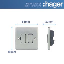 Hager Sollysta WRSSU83BSB 13A Switched Fused Spur  Brushed Steel with Black Inserts