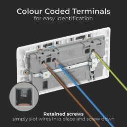 British General 800 Series 13A 2-Gang SP Switched Wi-Fi Extender Socket + 2.1A 10.5W 1-Outlet Type A USB Charger White