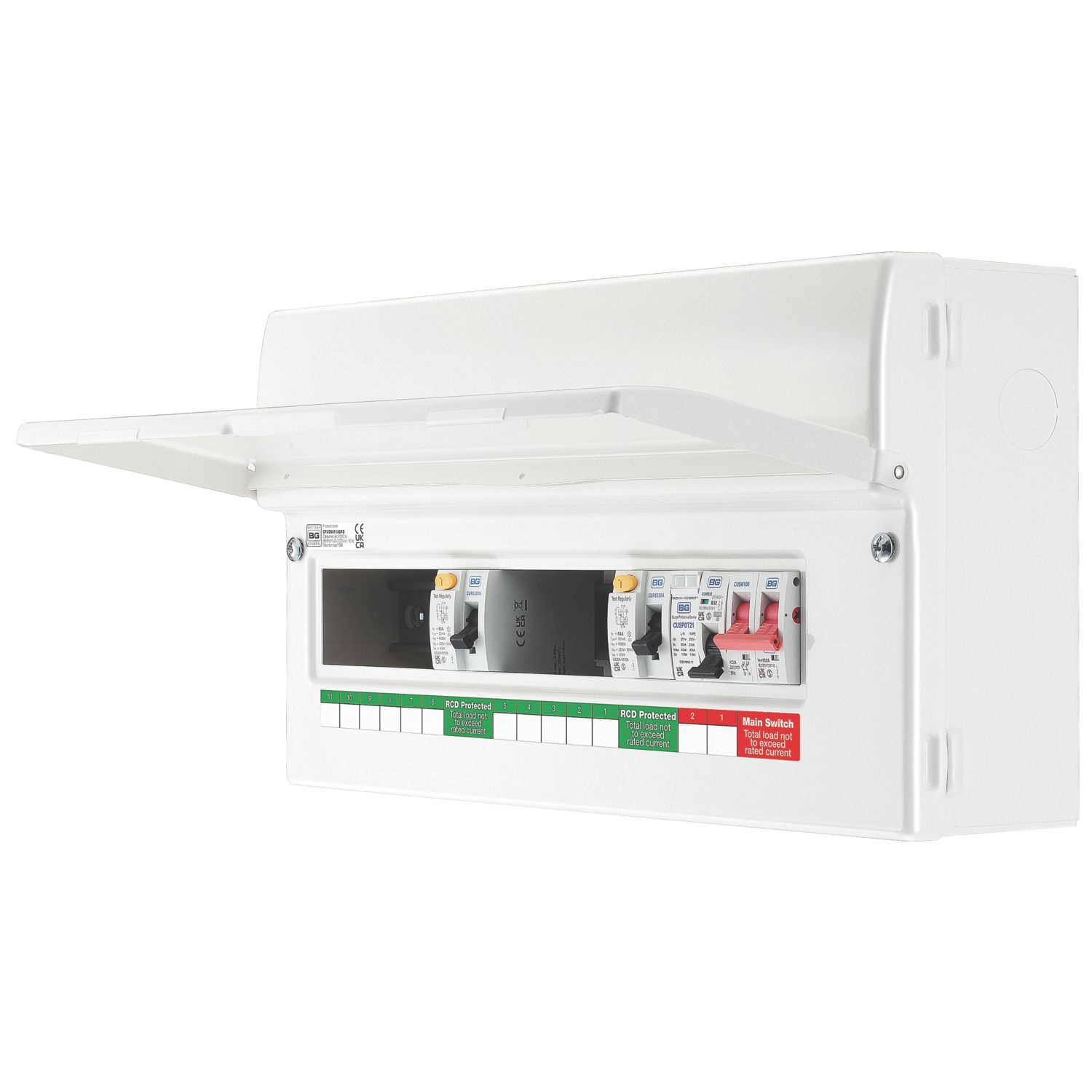 British General Fortress 19-Module 11-Way Part-Populated High Integrity Dual RCD Consumer Unit with SPD (937PG)