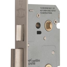 Smith & Locke Fire Rated  Satin Nickel Bathroom Lock 65mm Case - 44mm Backset