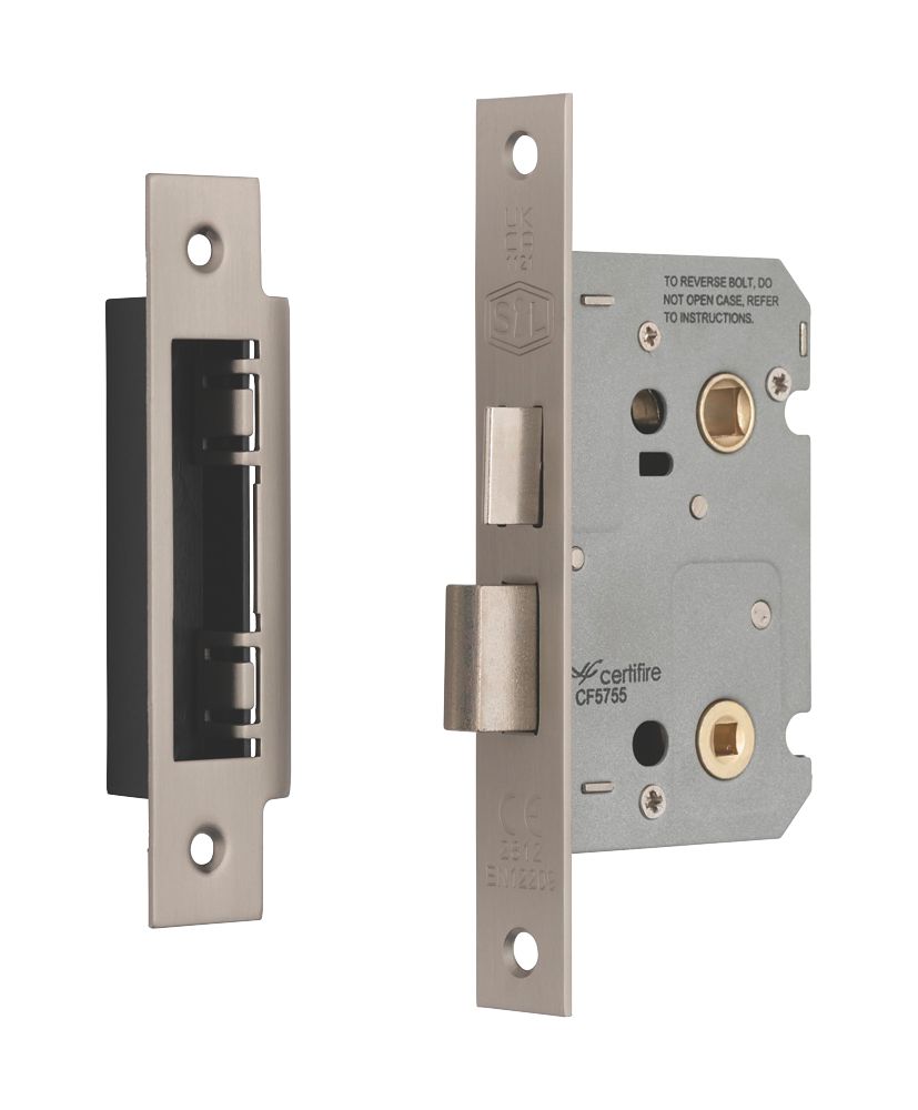 Smith & Locke Fire Rated Satin Nickel Bathroom Lock 65mm Case - 44mm ...