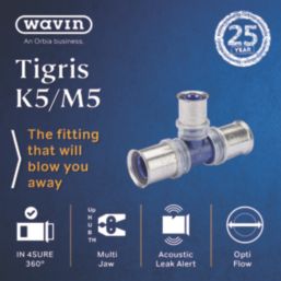 Wavin Tigris K5 Multi-Layer Composite Press-Fit Reducing Tee 25mm x 20mm x 25mm 5 Pack