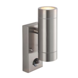 Saxby Palin Outdoor Twin Up/Down Wall Light With PIR Sensor Brushed Stainless Steel