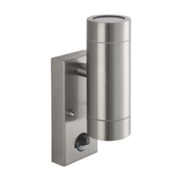 Saxby Palin Outdoor Twin Up/Down Wall Light With PIR Sensor Brushed Stainless Steel