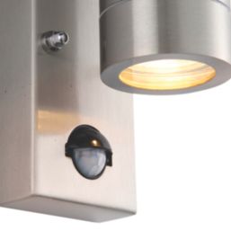 Saxby Palin Outdoor Twin Up/Down Wall Light With PIR Sensor Brushed Stainless Steel
