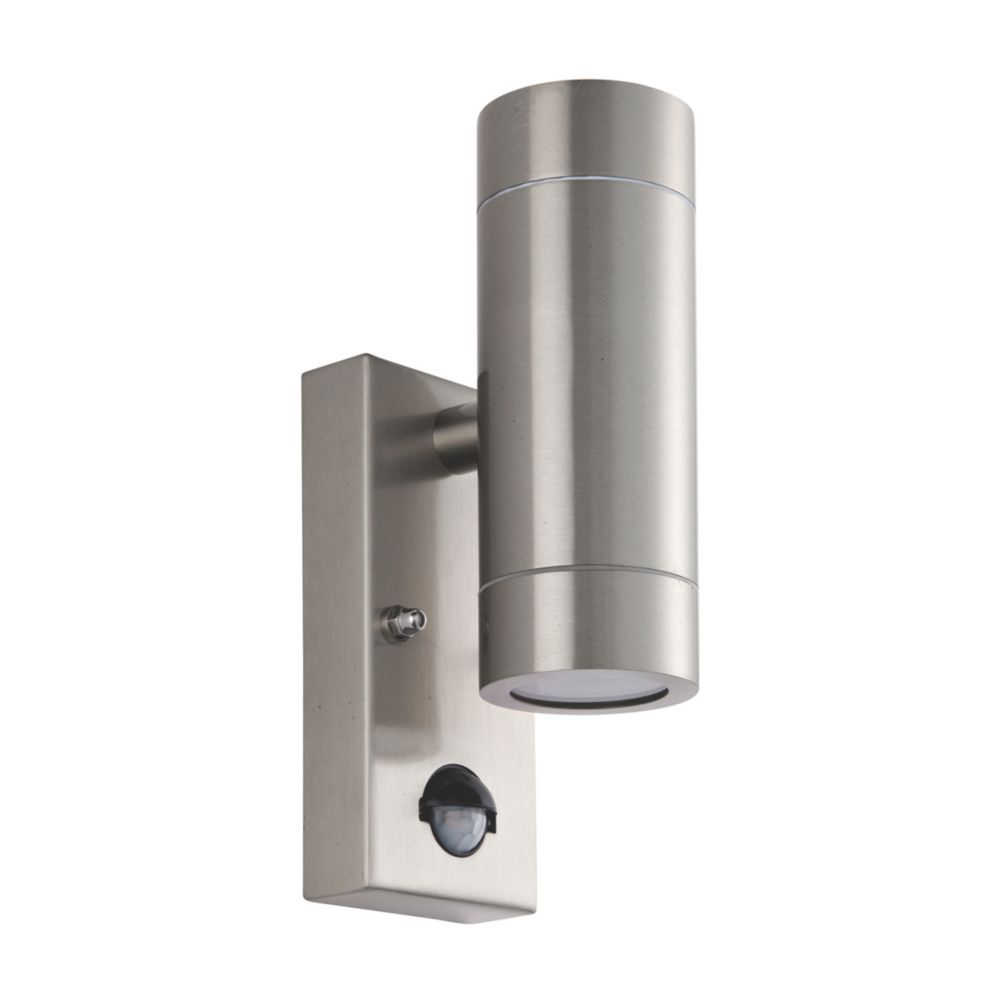 Saxby Palin Outdoor Twin Up/Down Wall Light With PIR Sensor Brushed ...