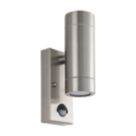 Saxby Palin Outdoor Twin Up/Down Wall Light With PIR Sensor Brushed Stainless Steel