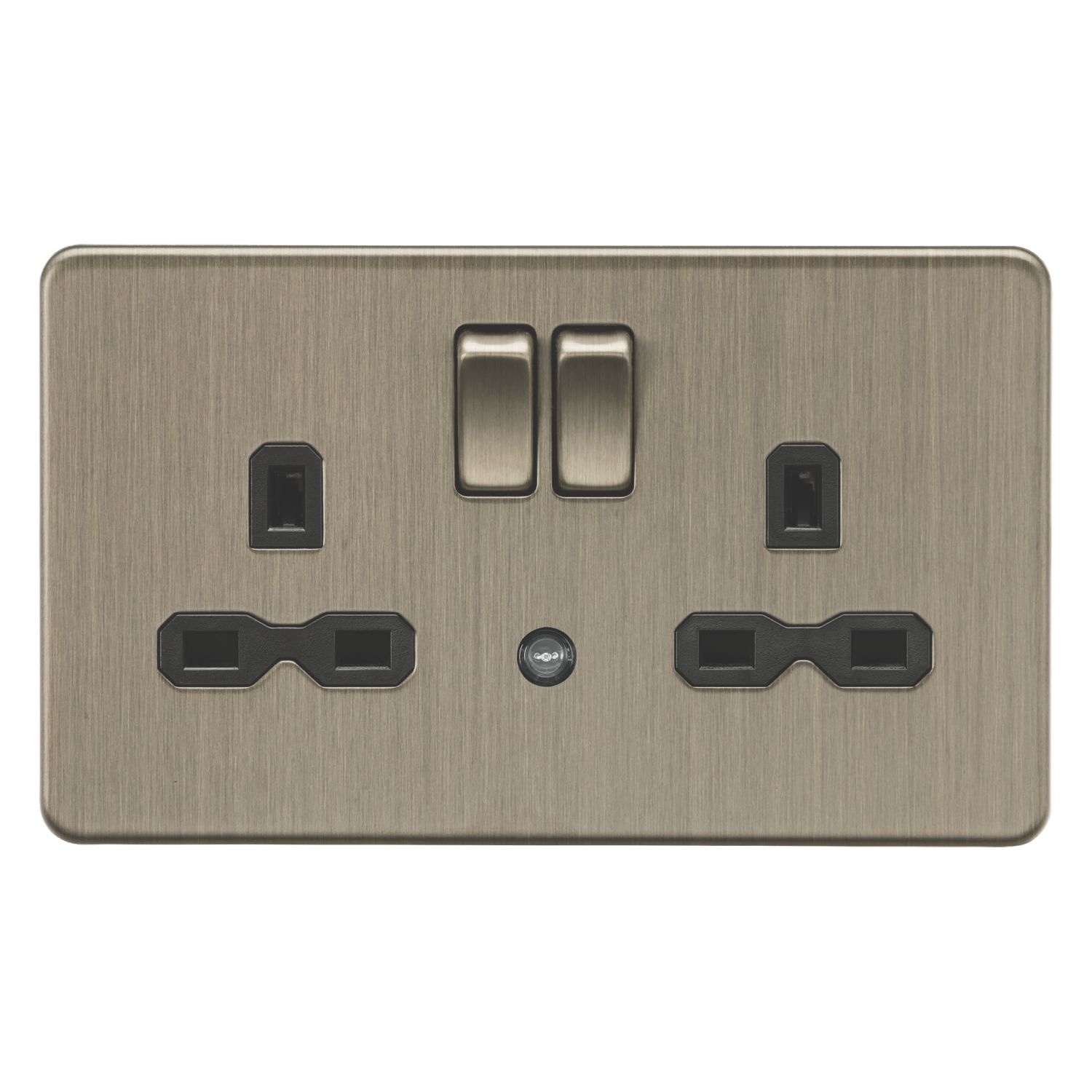 Knightsbridge Screwless 13A 2-Gang DP Switched Night Light Double Socket Antique Brass with Black Inserts (938CR)