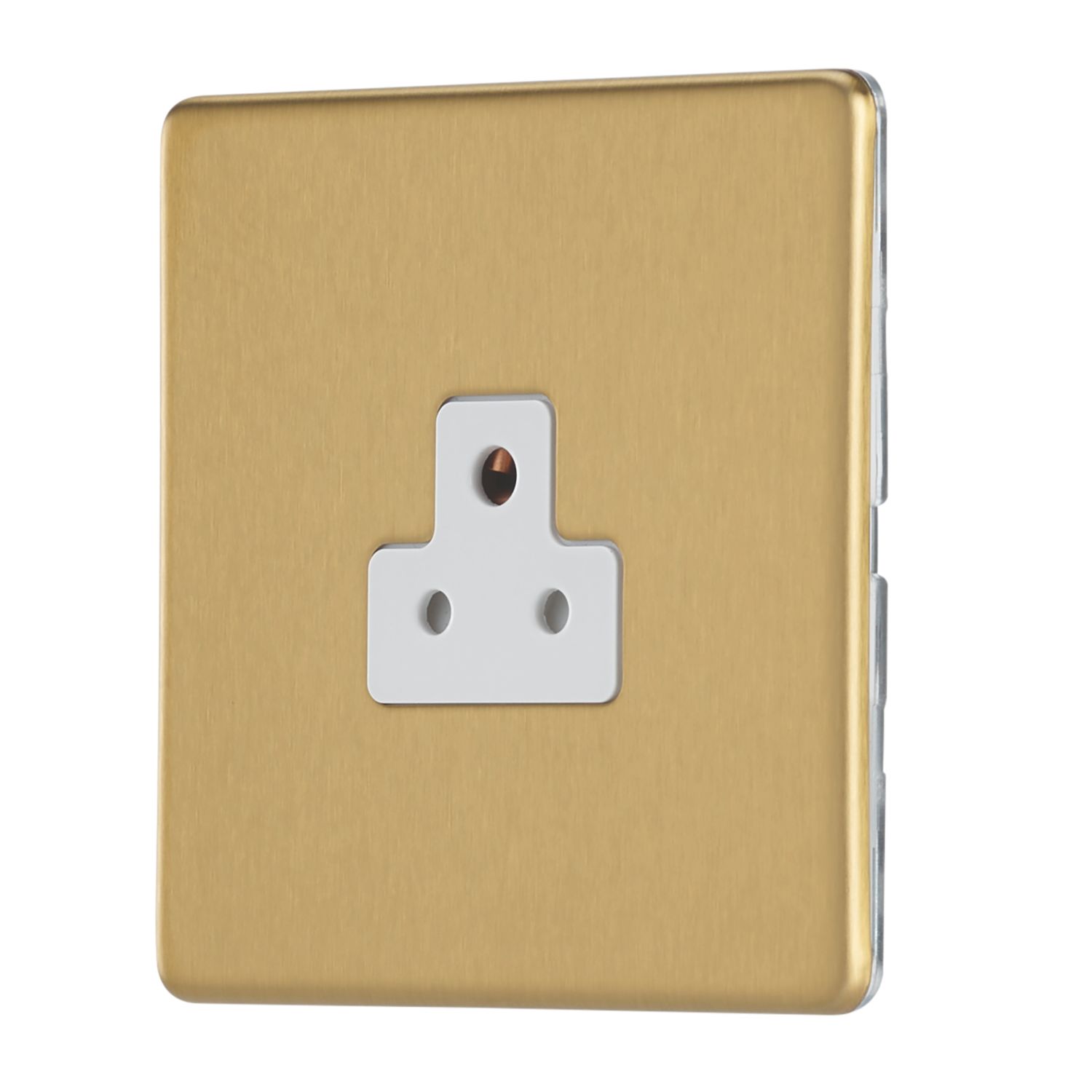 Contactum Lyric 2A 1-Gang Unswitched Round Pin Socket Brushed Brass with White Inserts (938RP)
