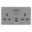 Arlec  13A 2-Gang SP Switched Socket + 4A 15W 2-Outlet Type A USB Charger Grey with Colour-Matched Inserts