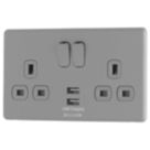 Arlec  13A 2-Gang SP Switched Socket + 4A 15W 2-Outlet Type A USB Charger Grey with Colour-Matched Inserts