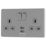 Arlec  13A 2-Gang SP Switched Socket + 4A 15W 2-Outlet Type A USB Charger Grey with Colour-Matched Inserts