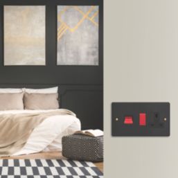 Varilight  45A 2-Gang 2-Pole Cooker Switch & 13A DP Switched Socket Matt Black  with Colour-Matched Inserts